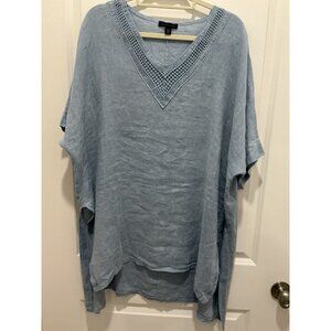 Saks Fifth Avenue Tunic Large 100% Linen Womens Clear Sequins V-Neck Split Sides